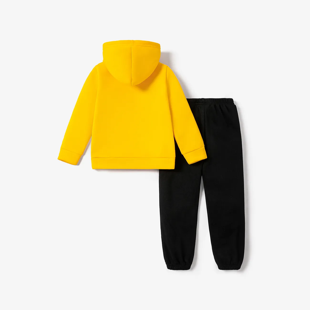 2-piece Kid Boy Letter Animal Print Fleece Lined Hoodie Sweatshirt and Pants Set Yellow big image 1