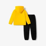 2-piece Kid Boy Letter Animal Print Fleece Lined Hoodie Sweatshirt and Pants Set Yellow image 2