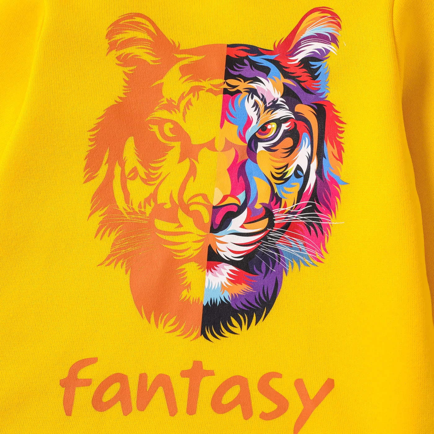 2-piece Kid Boy Letter Animal Print Fleece Lined Hoodie Sweatshirt and Pants Set Yellow image 5