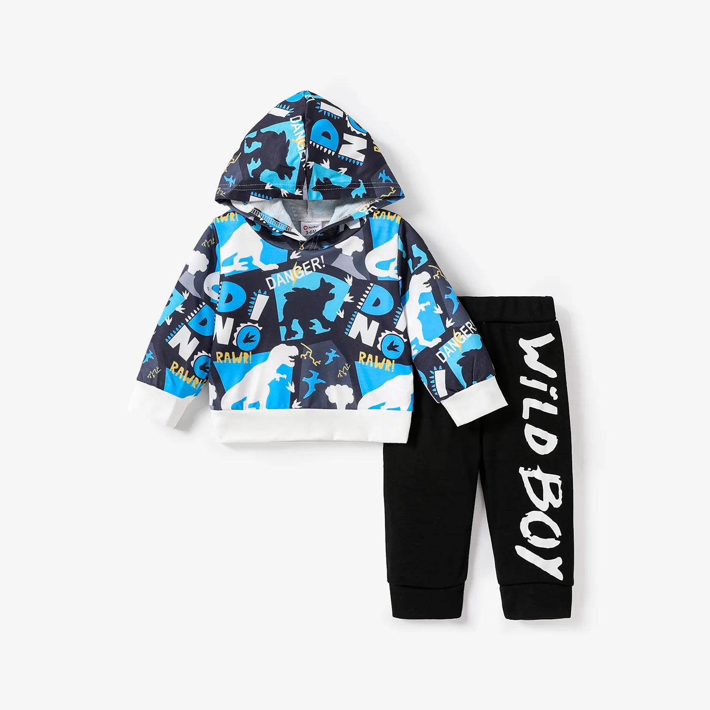 2pcs Baby Boy Allover Dinosaur Print Long-sleeve Hoodie and Letter Graphic Sweatpants Set
