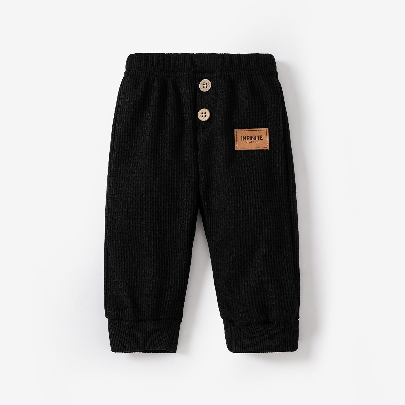 Baby Boy/Girl Letter Patch Detail Solid Waffle Pants