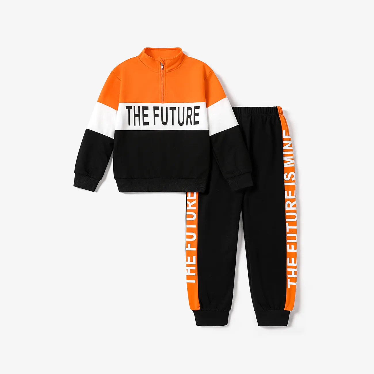 2pcs Kid Boy Color-blocked Letter Print Long sleeves Set big image 1