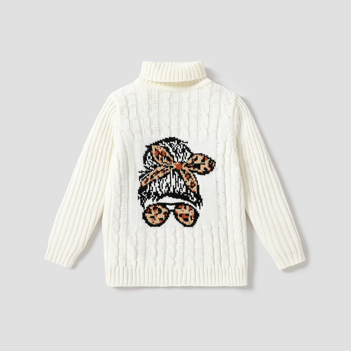 

Kid Girl Sweet Turtleneck Character Pattern Sweater