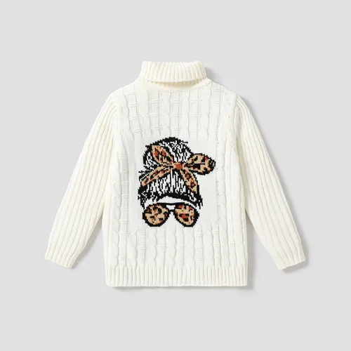 Kid Girl Sweet  Turtleneck Character Pattern Sweater