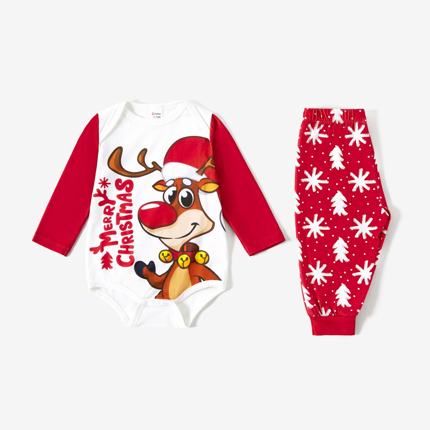 Christmas Reindeer and Letter Print Red Family Matching Long-sleeve Pajamas Sets (Flame Resistant)