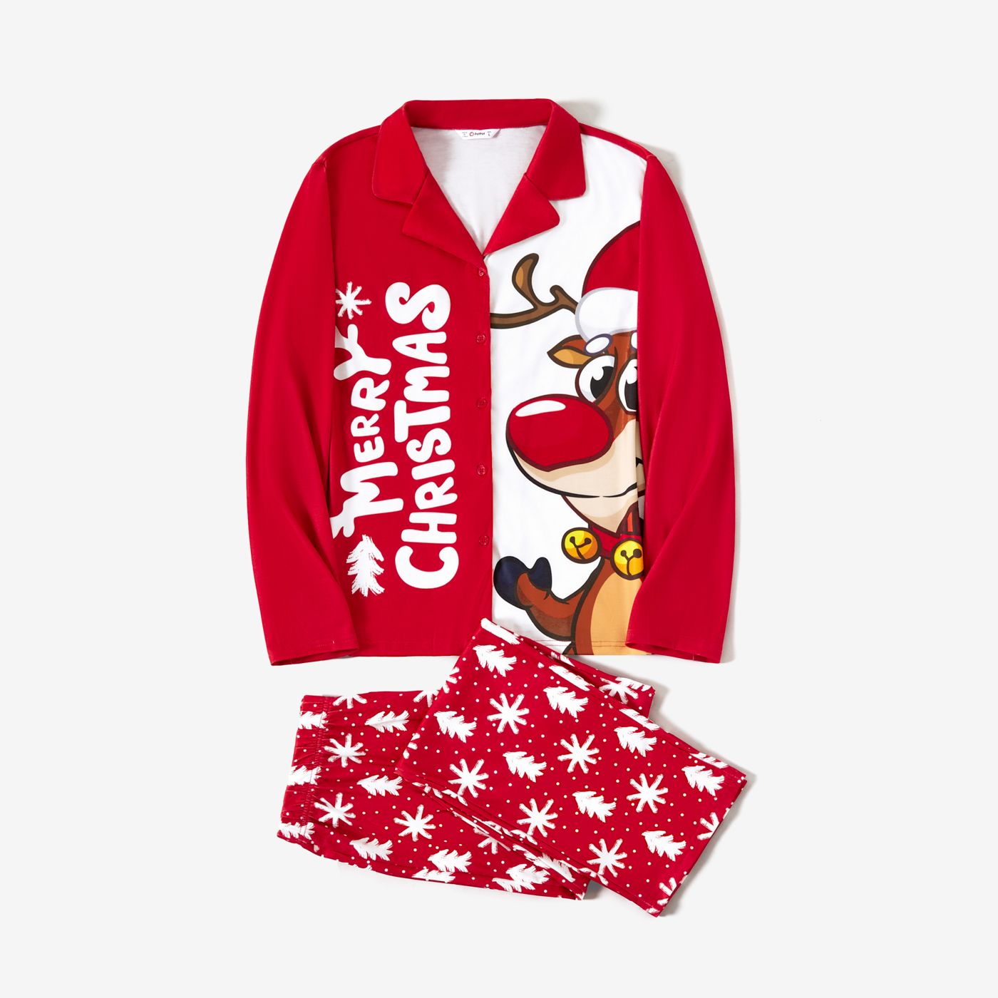 Christmas Family Matching Reindeer & Letters Print Long-sleeve Pajamas Sets(Flame Resistant)