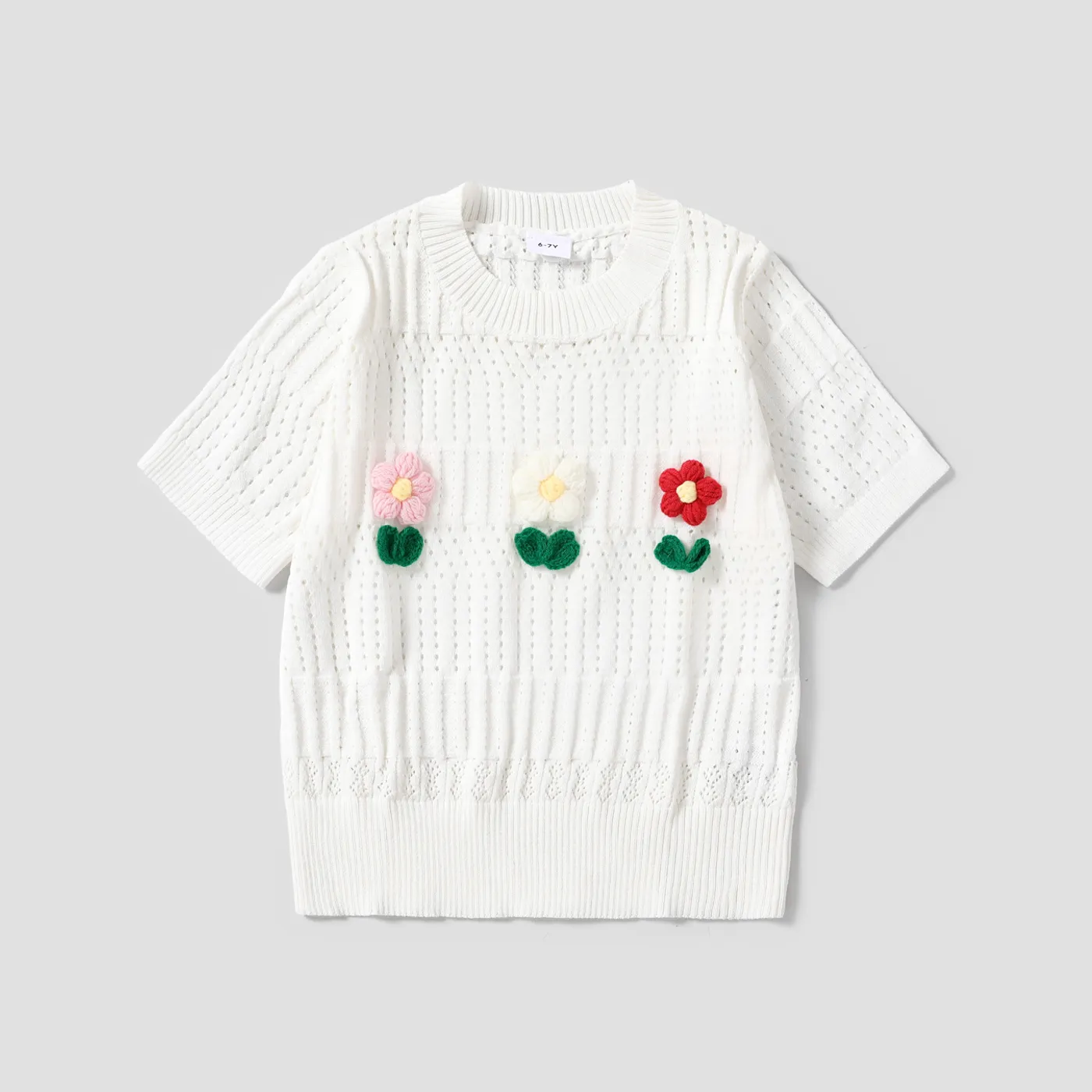 Kid Girl Sweet Hyper-Tactile 3D Flower Shape Sweater White image 2