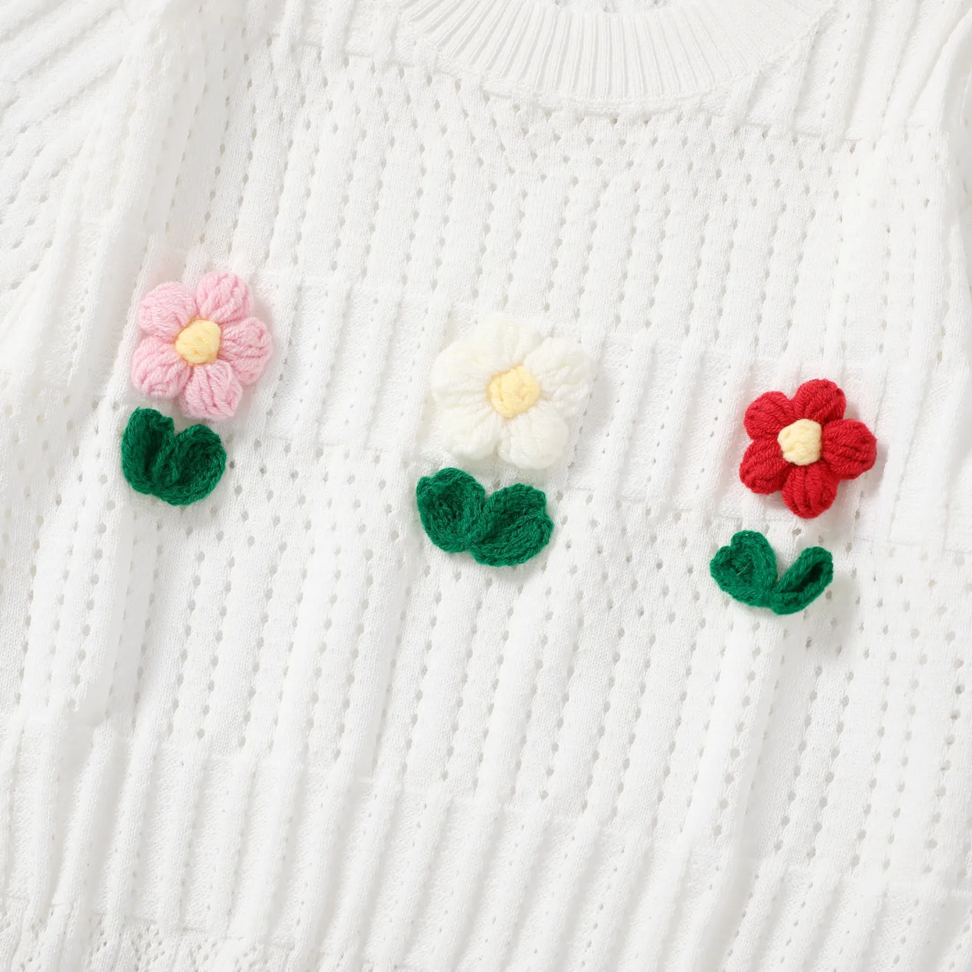 Kid Girl Sweet Hyper-Tactile 3D Flower Shape Sweater White image 5