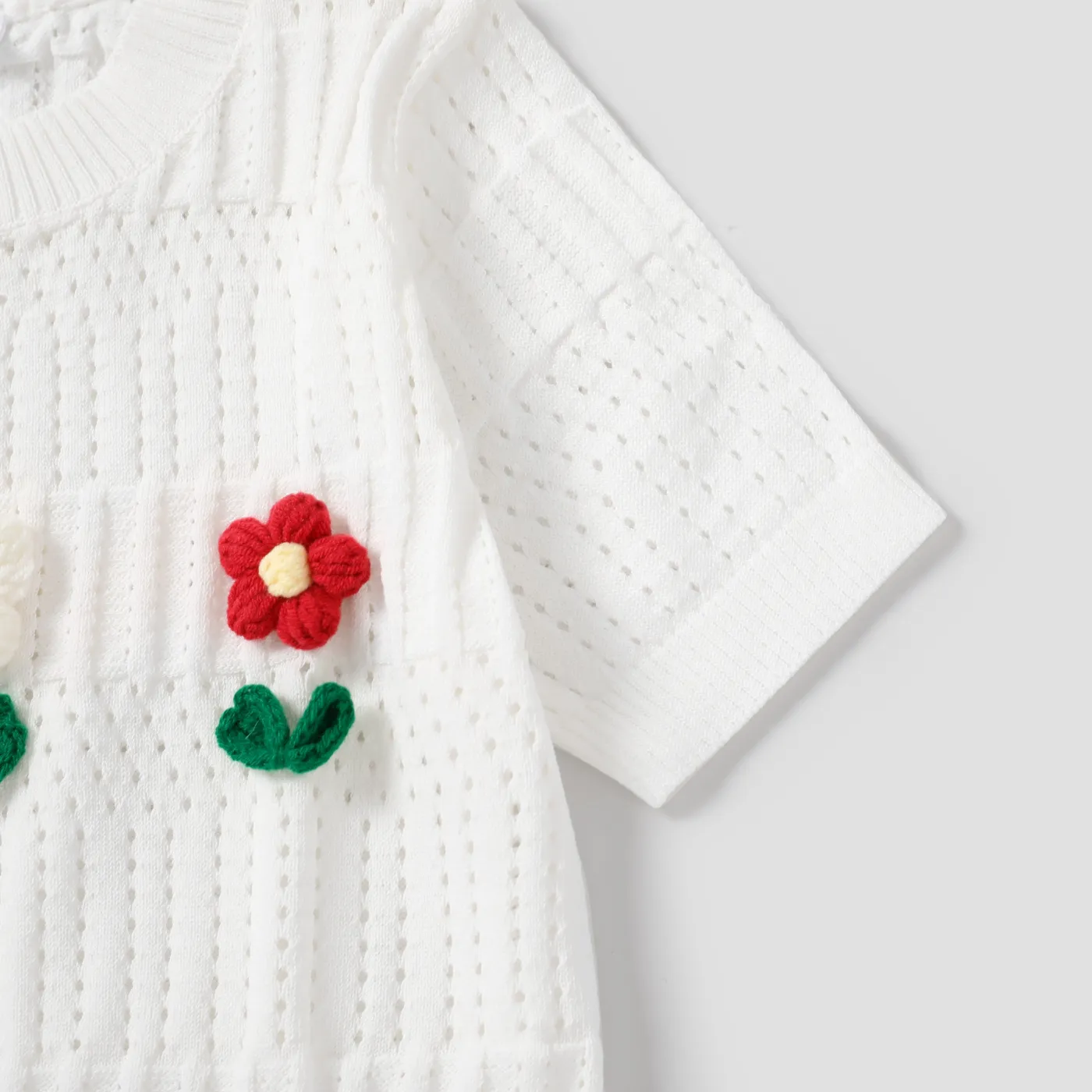 Kid Girl Sweet Hyper-Tactile 3D Flower Shape Sweater White image 6