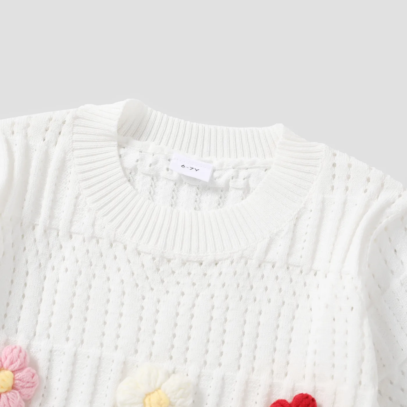 Kid Girl Sweet Hyper-Tactile 3D Flower Shape Sweater White image 4