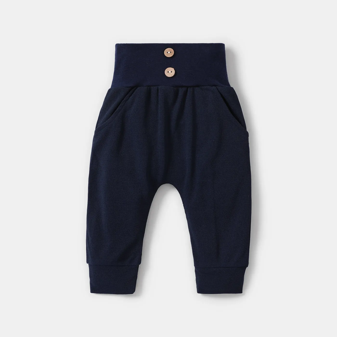 Baby Boy/Girl Solid Waffle Textured High Waist Pants Tibetanblue big image 1
