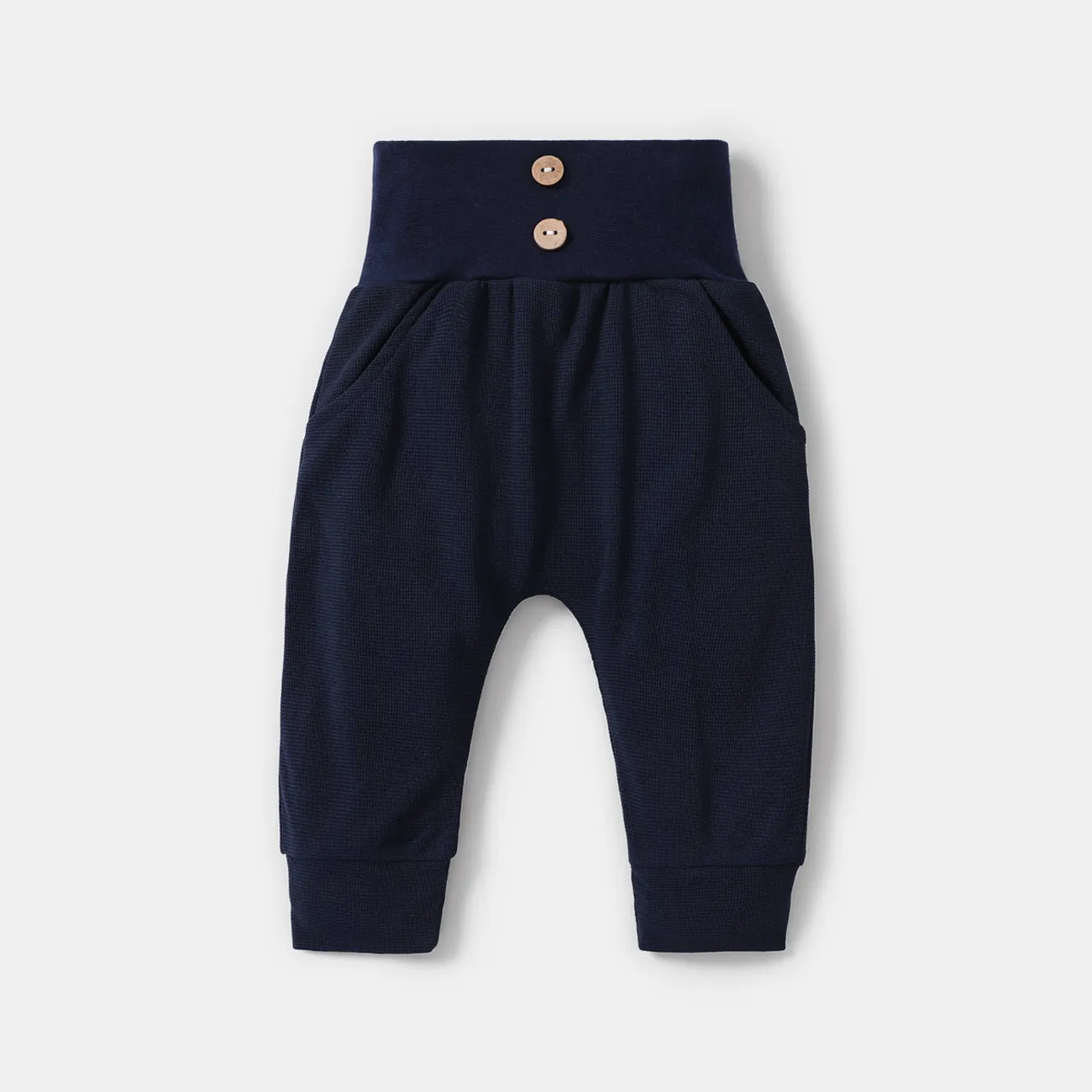 Pantalones de cintura alta con textura de gofre sólido para bebé niño/niña azul tibetano big image 1