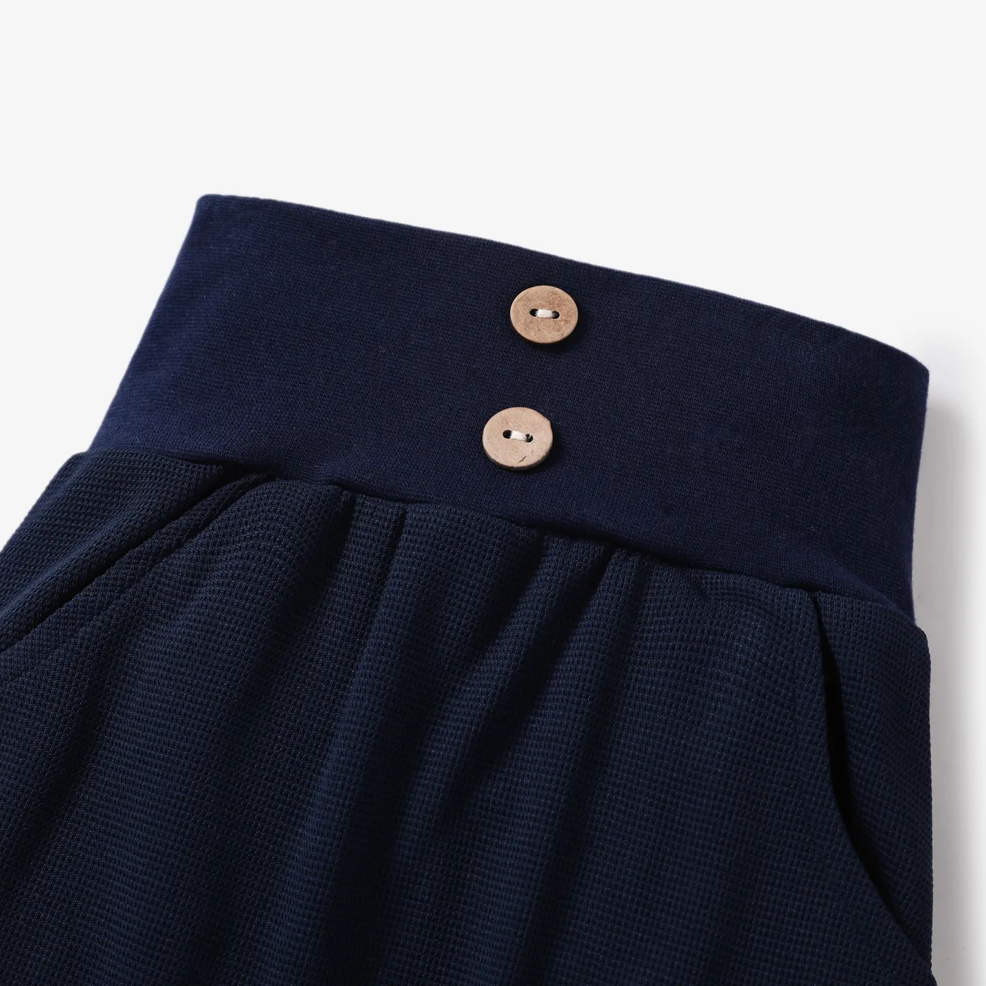 Baby Boy/Girl Solid Waffle Textured High Waist Pants Tibetanblue image 2