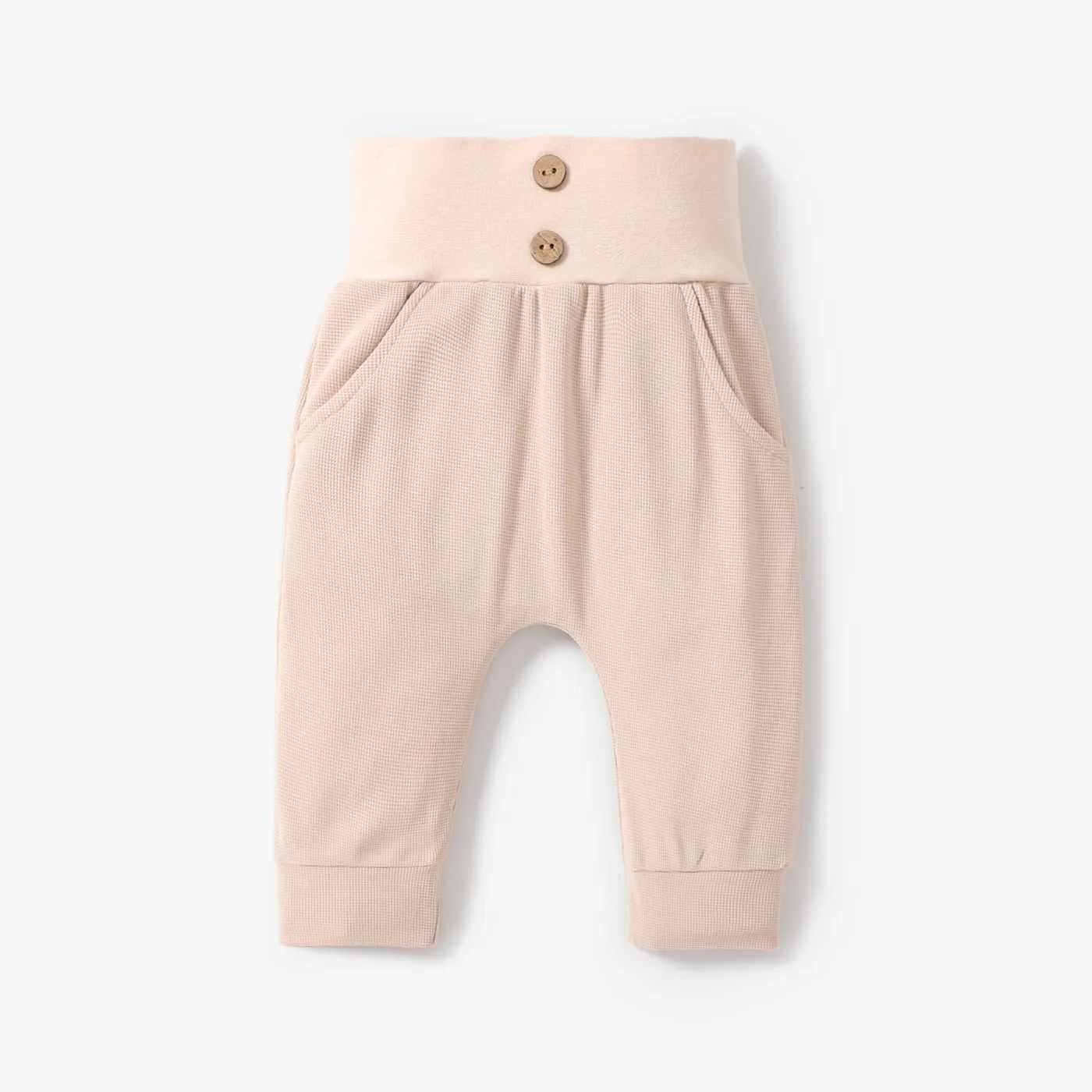 Pantalon Taille Haute Texturé Gaufré Solide Pour Bébé Garçon/fille