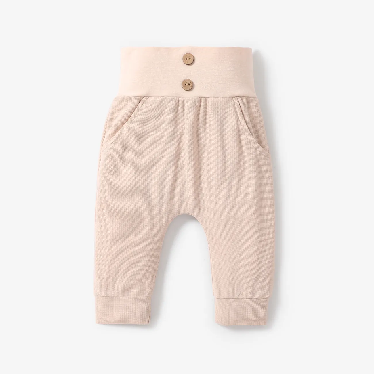 Pantalones de cintura alta con textura de gofre sólido para bebé niño/niña Albaricoque big image 1