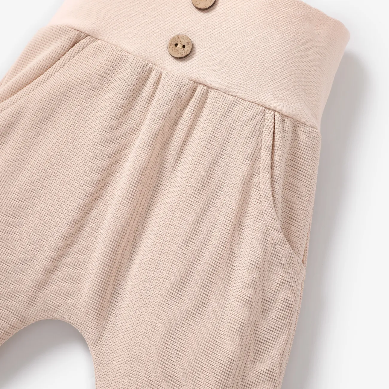 Pantalones de cintura alta con textura de gofre sólido para bebé niño/niña Albaricoque big image 1