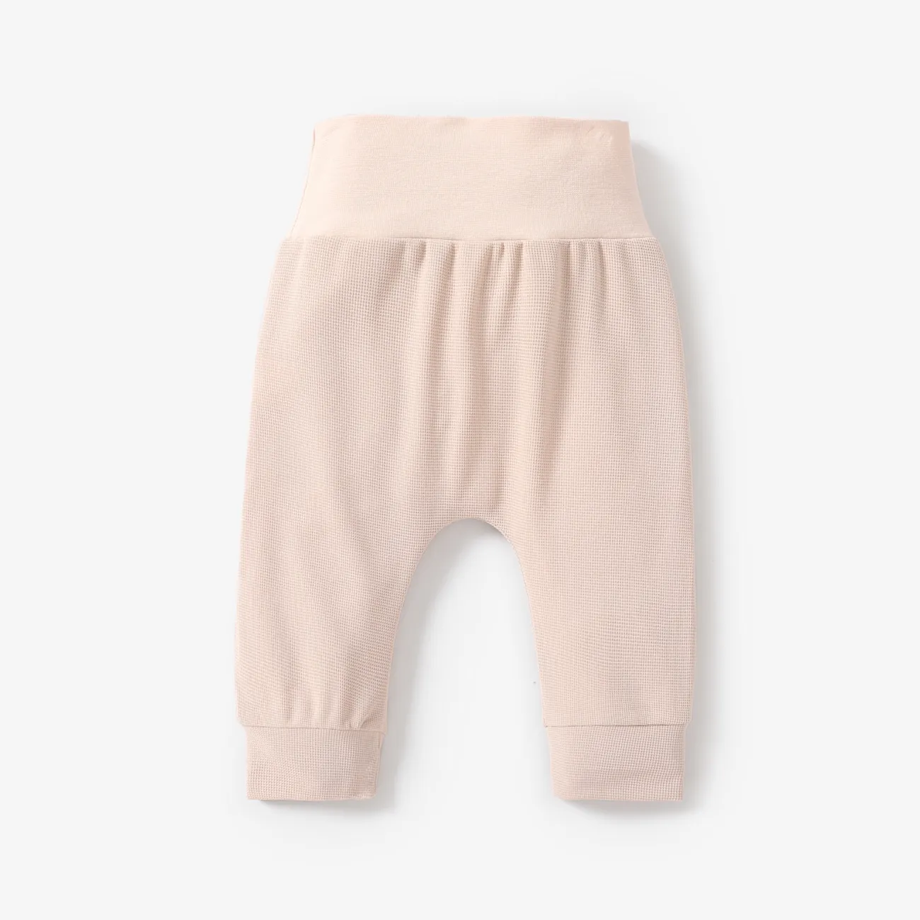 pantalon taille haute texturé gaufré solide pour bébé garçon/fille Abricot big image 1