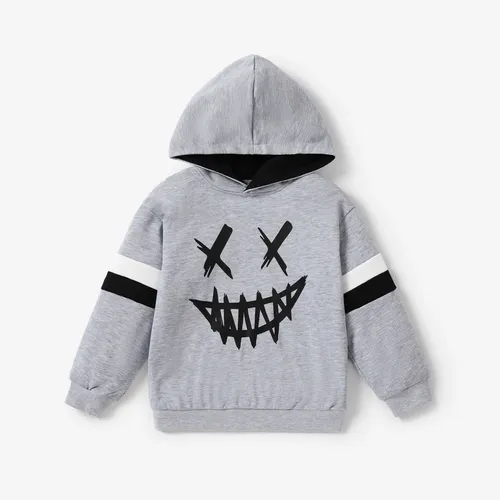 Kid Boy Emoticon Image Patchwork Elements Long sleeves Hooded Sweatshirt