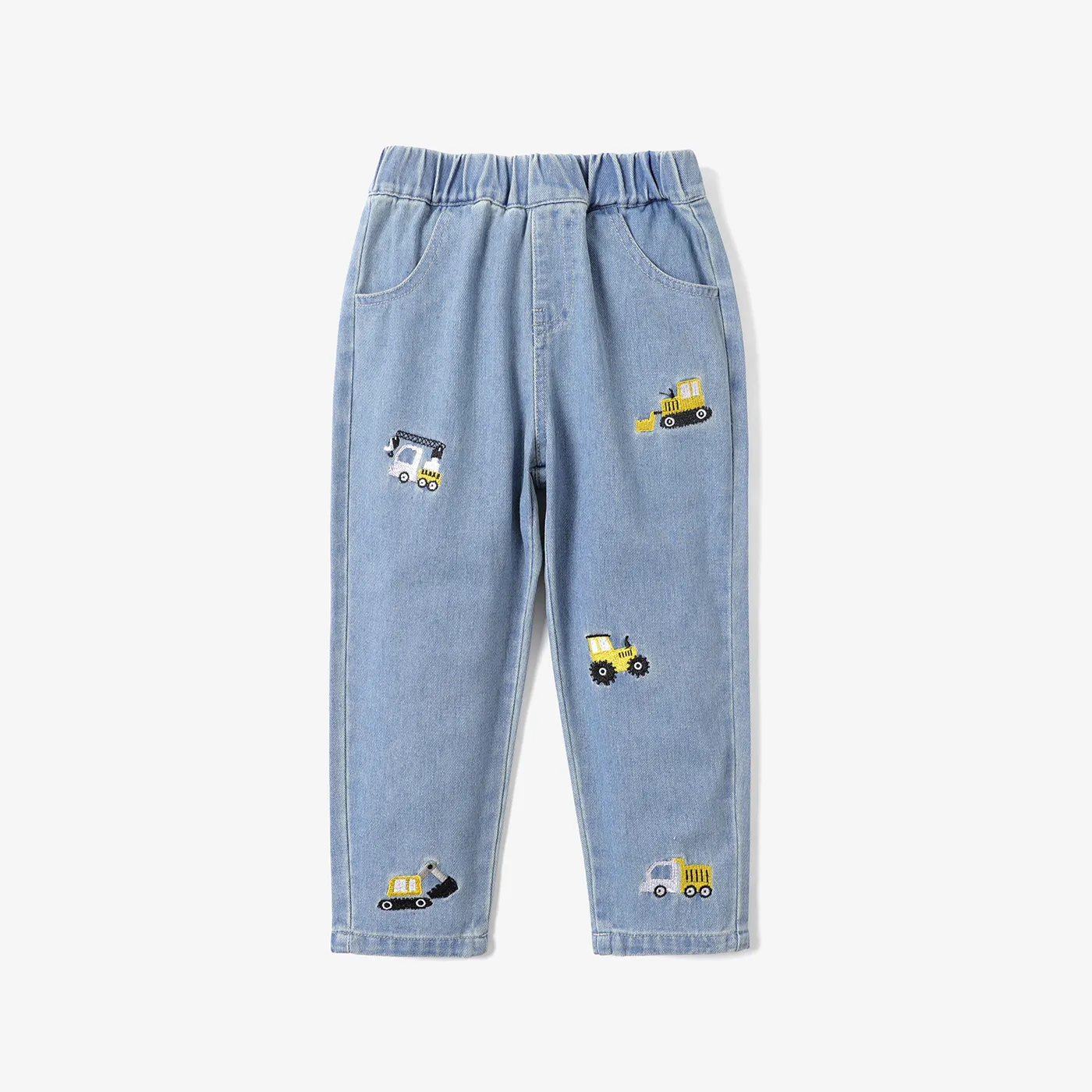 Toddler Boy Playful 100% Cotton Vehicle Embroidered Denim Jeans