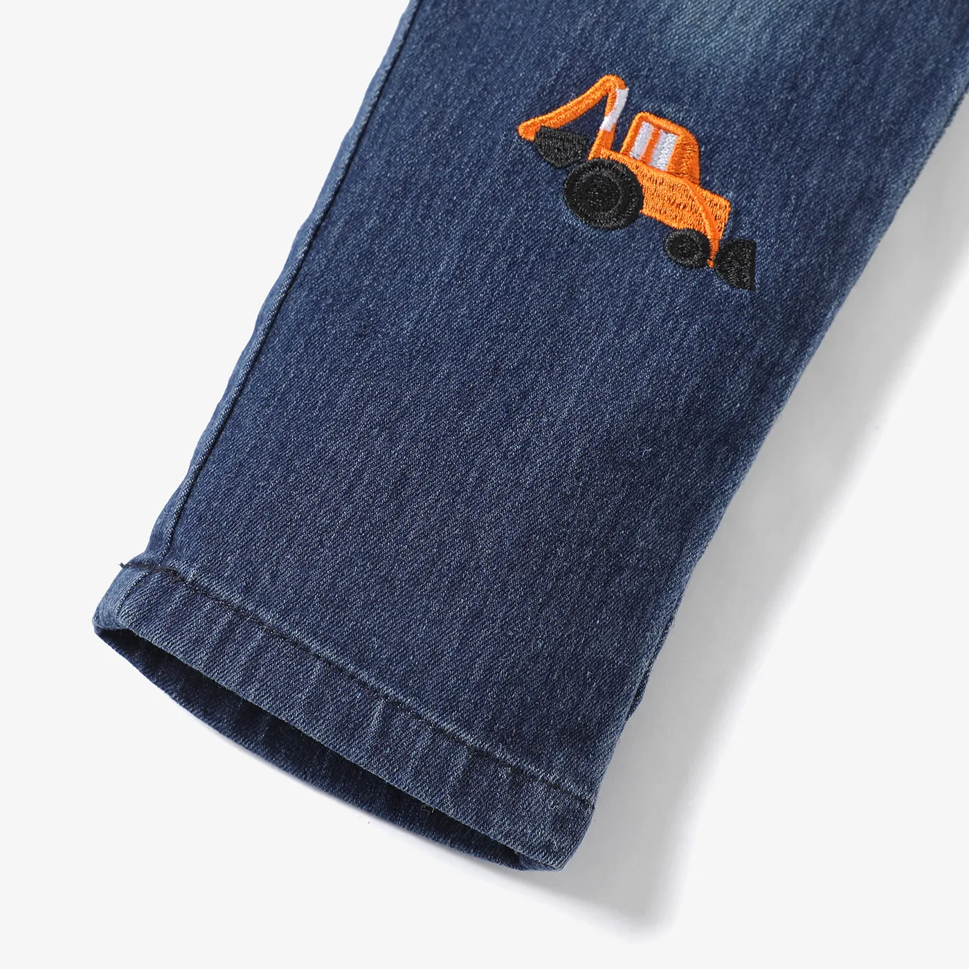 Toddler Boy Playful Vehicle Embroidered Elasticized Denim Jeans  image 3