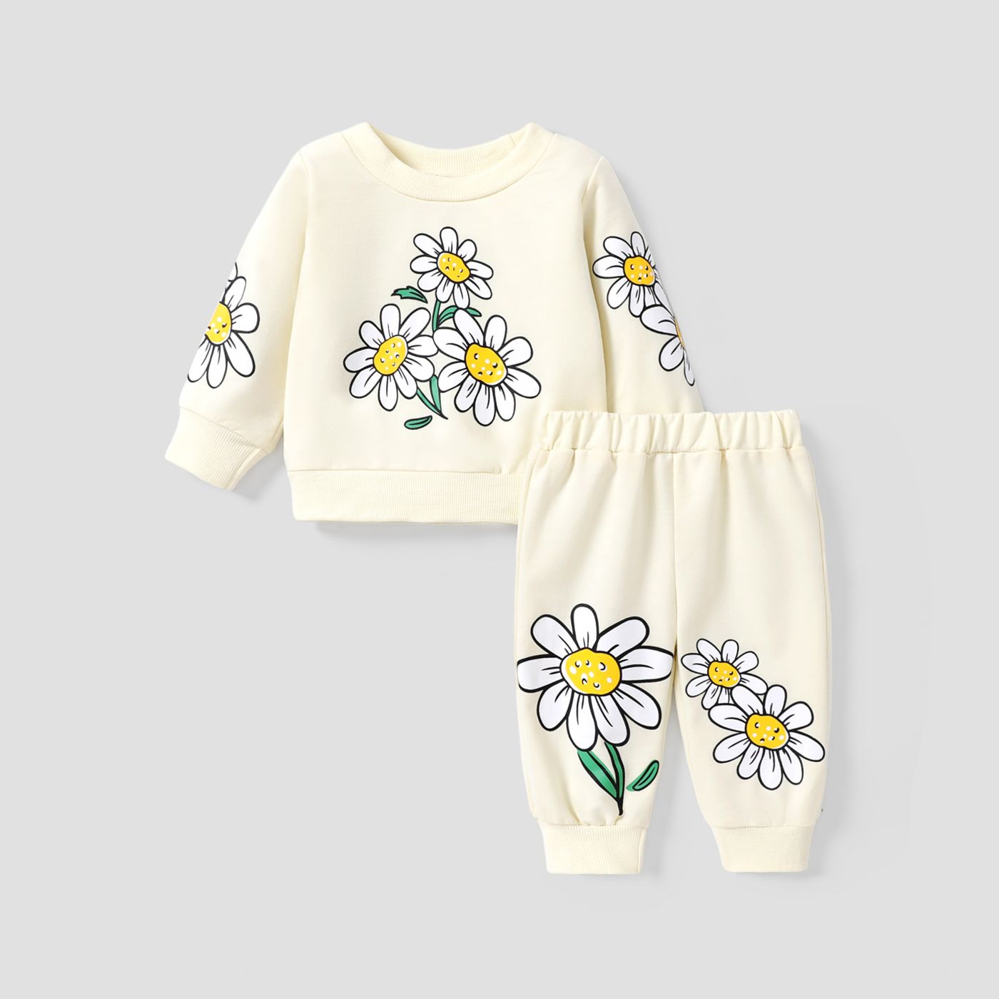 

2pcs Baby Girl Floral Print Long-sleeve Sweatshirt and Pants Set