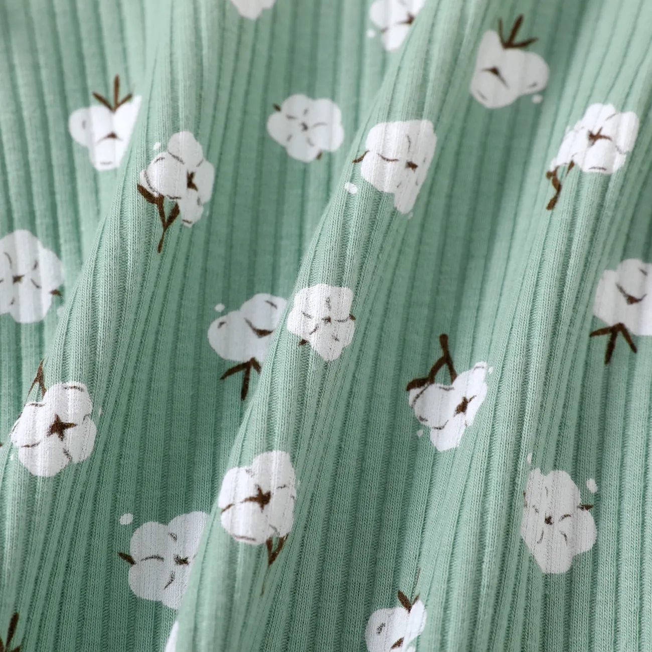 2pcs Baby Girl Floral Print Cotton Ribbed Long-sleeve Set Turquoise big image 1