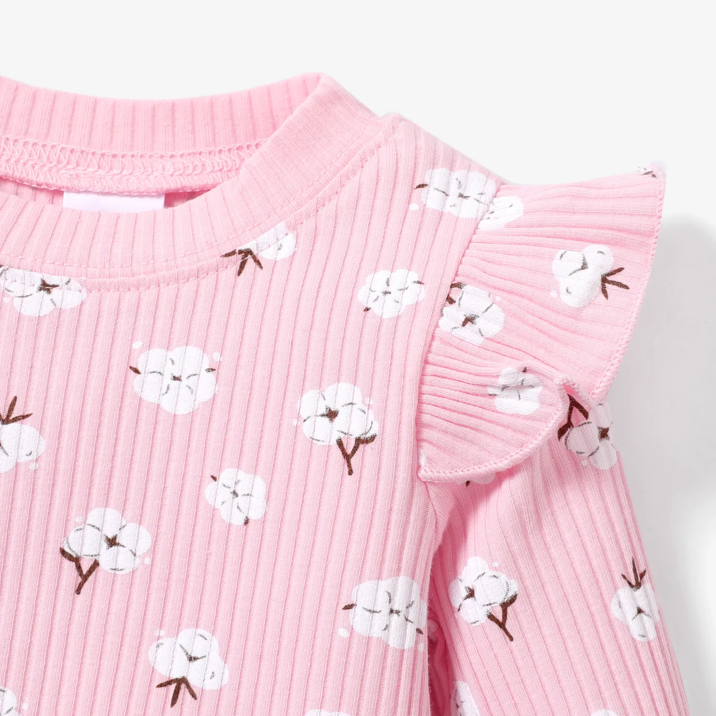 2pcs Baby Girl Floral Print Cotton Ribbed Long-sleeve Set Pink image 3