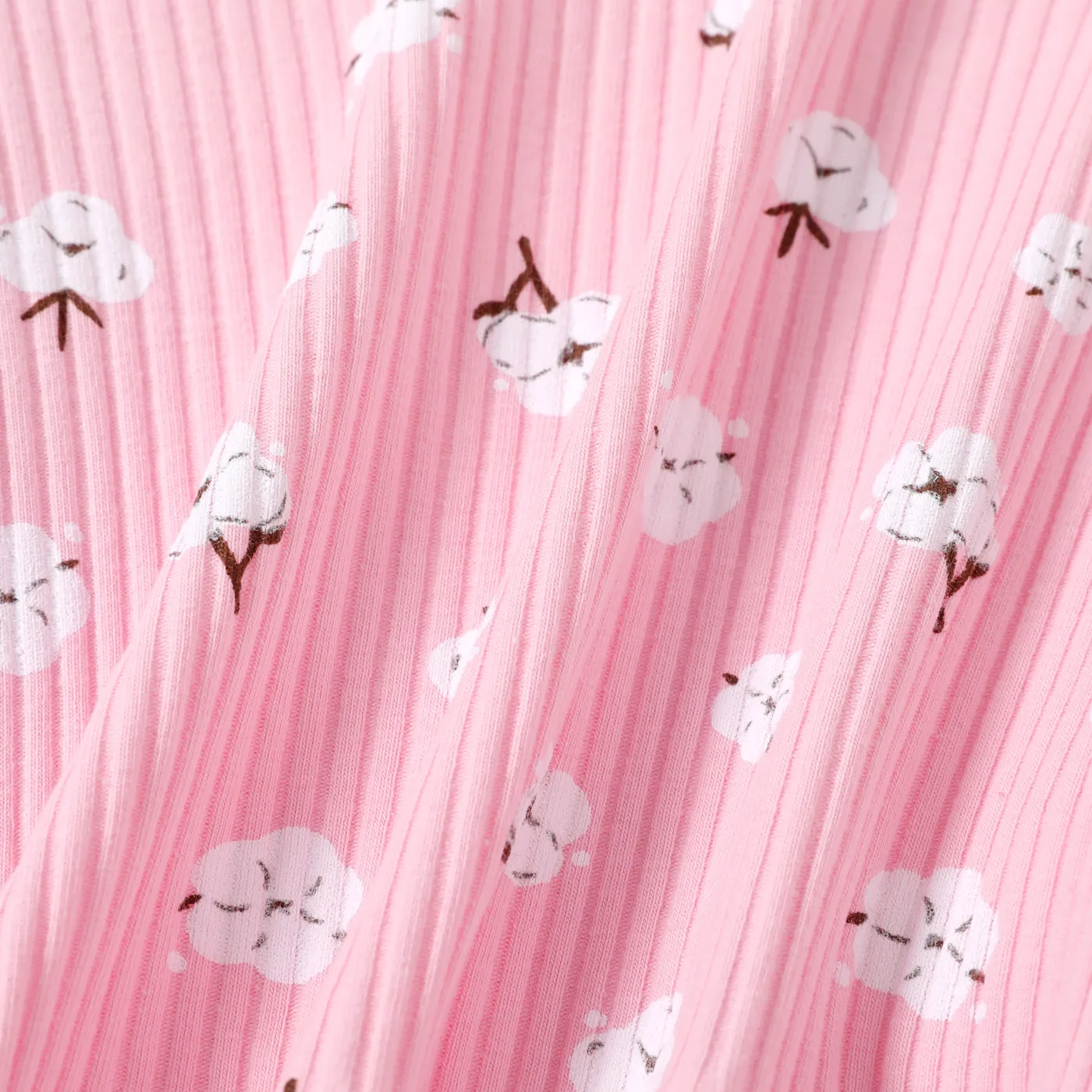 2pcs Baby Girl Floral Print Cotton Ribbed Long-sleeve Set Pink image 4