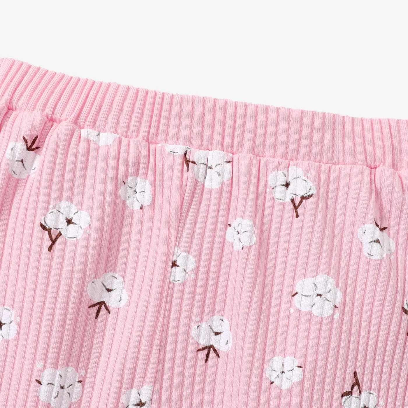 2pcs Baby Girl Floral Print Cotton Ribbed Long-sleeve Set Pink image 5