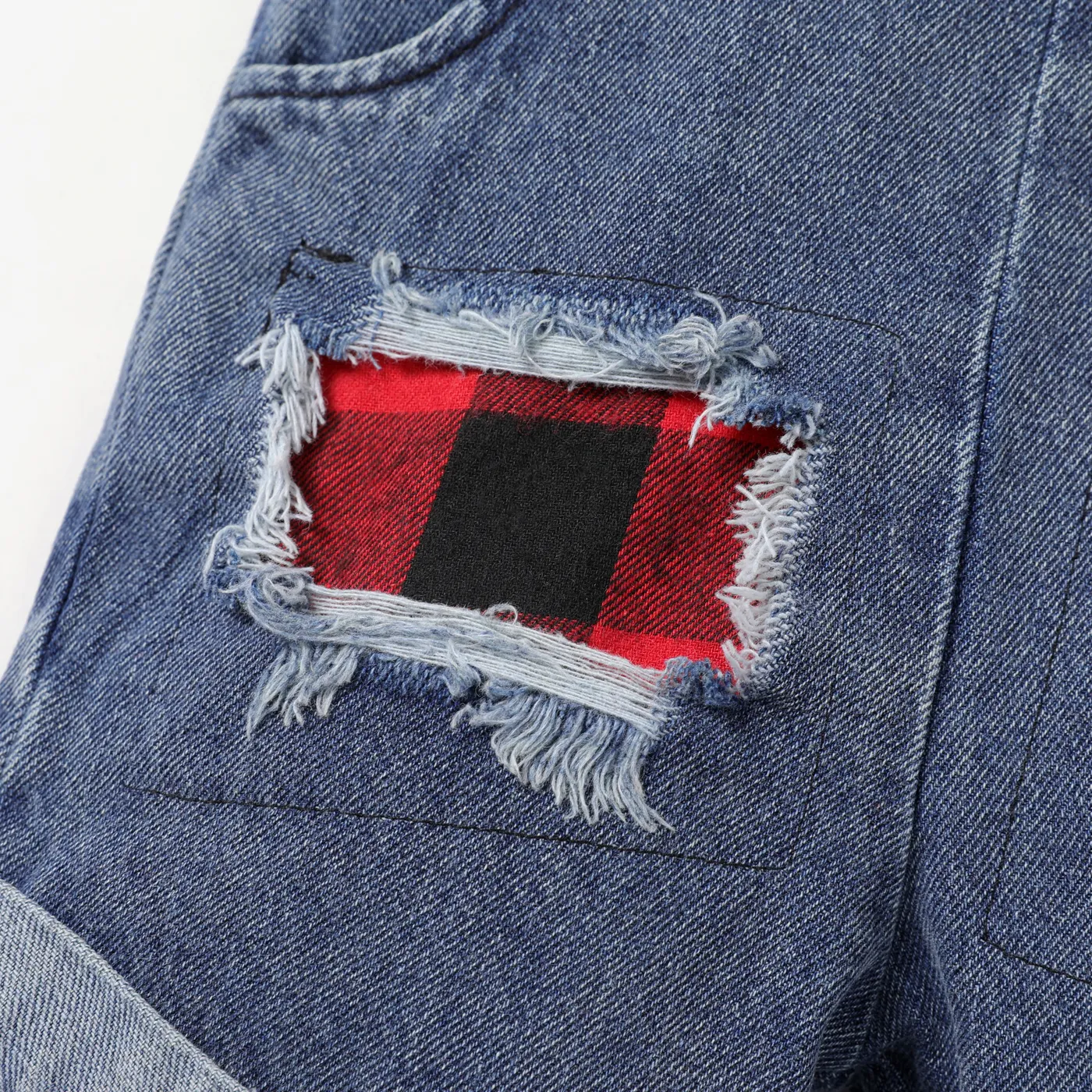 Baby Boy/Girl 100% Cotton Letter Print Plaid Ripped Denim Overalls Shorts  image 4