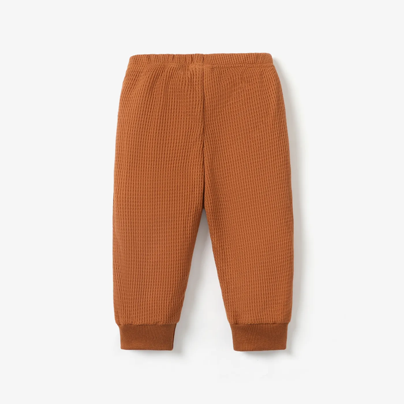 Baby Boy/Girl Letter Patch Detail Solid Waffle Pants Brown image 2