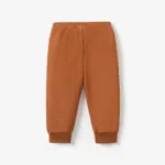 Baby Boy/Girl Letter Patch Detail Solid Waffle Pants Brown image 2
