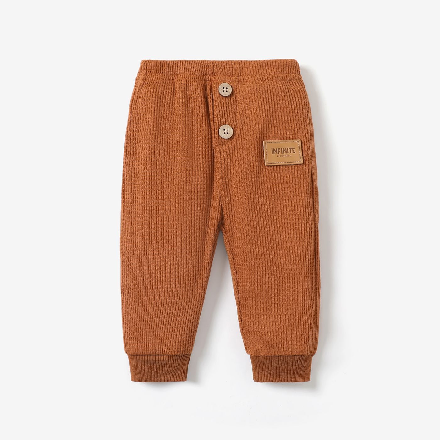 Baby Boy/Girl Letter Patch Detail Solid Waffle Pants