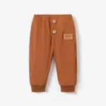 Baby Boy/Girl Letter Patch Detail Solid Waffle Pants Brown