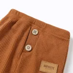 Baby Boy/Girl Letter Patch Detail Solid Waffle Pants Brown image 3
