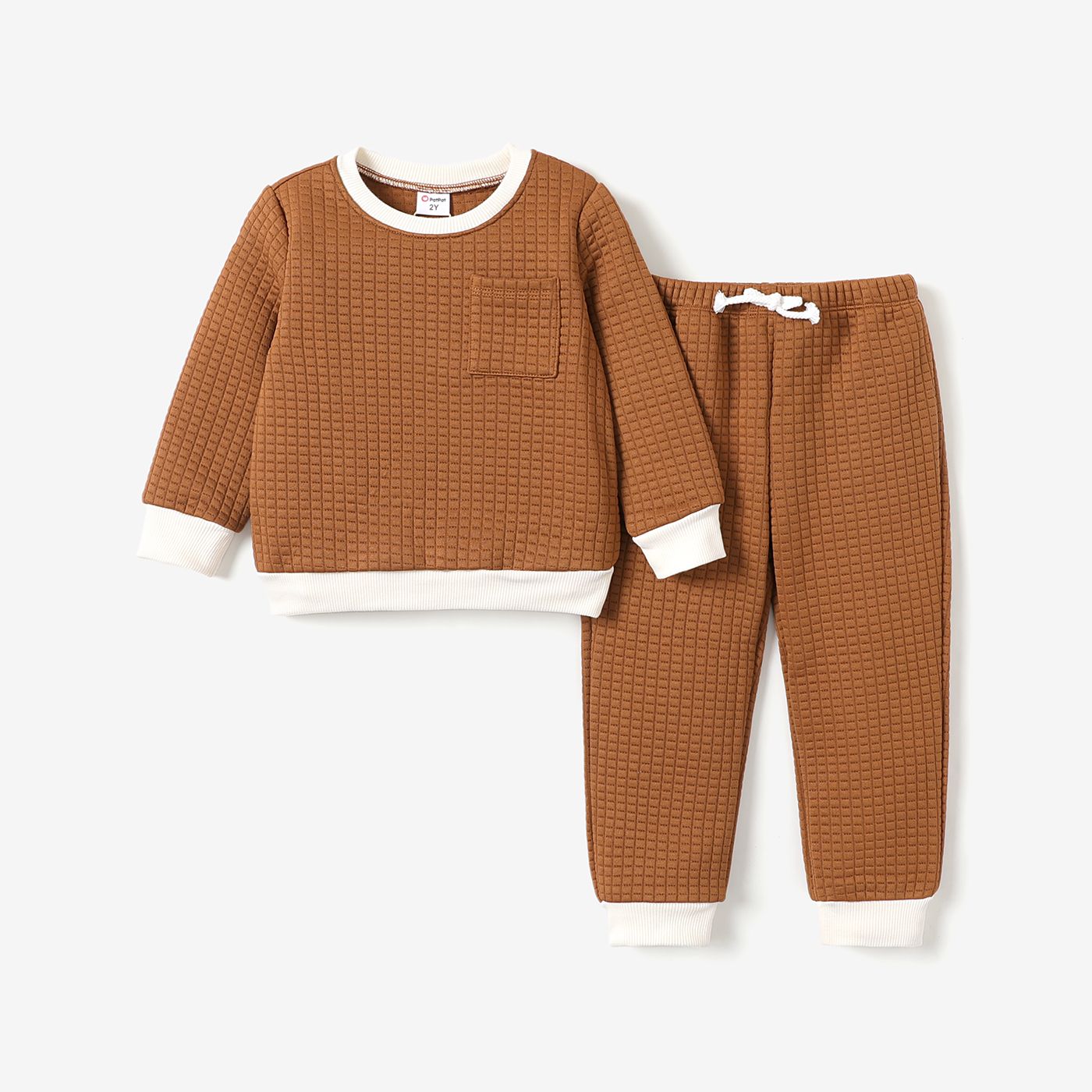 

2pcs Toddler Boy Solid Waffle Design Set