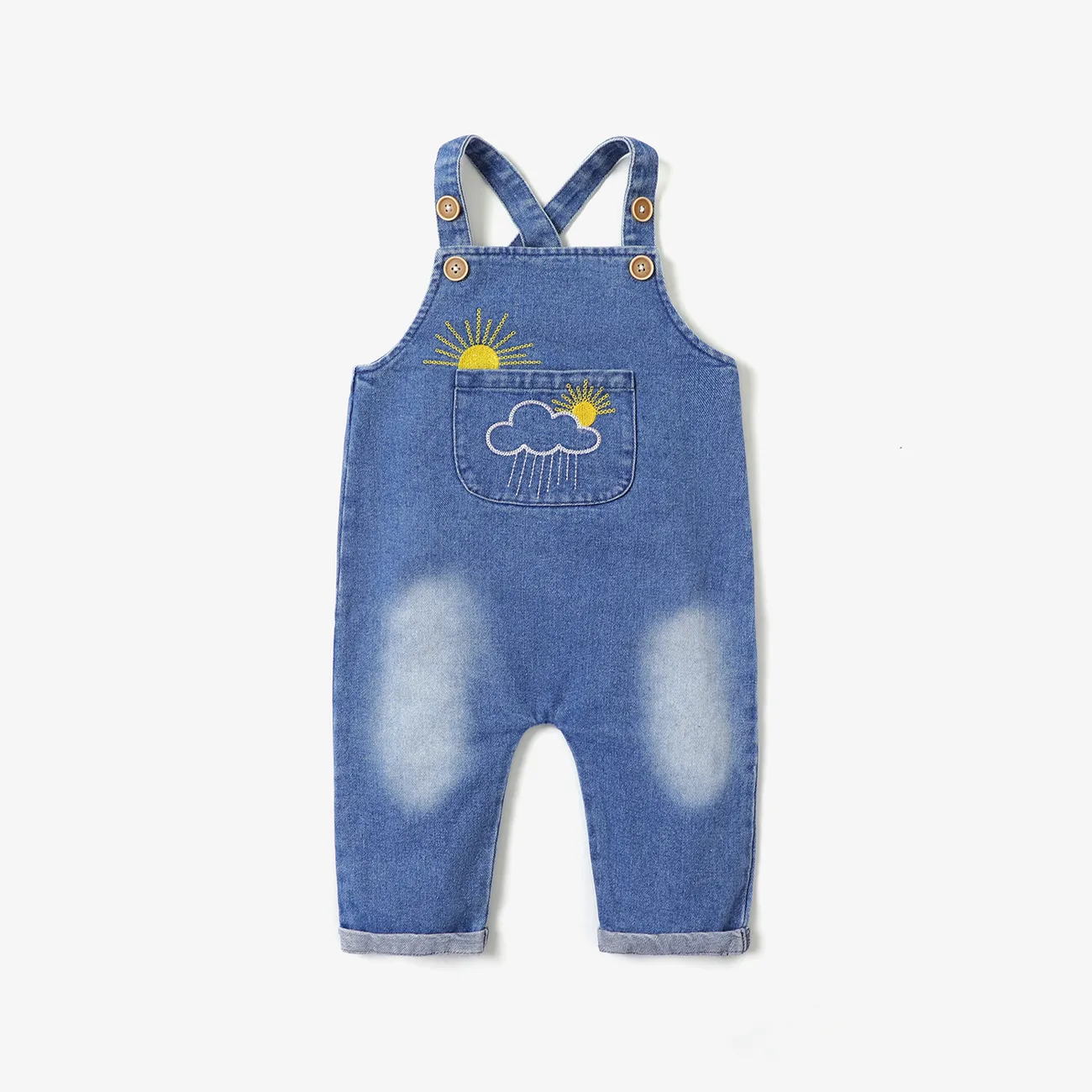 100% Cotton Baby Boy/Girl Embroidered Denim Overalls DENIMBLUE big image 1