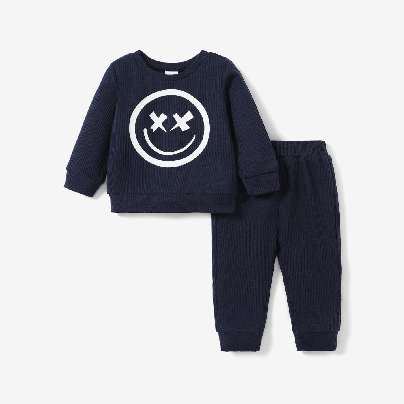 

2pcs Baby Boy/Girl Long-sleeve Graphic Print Waffle Textured Sweatshirt & Sweatpants Set
