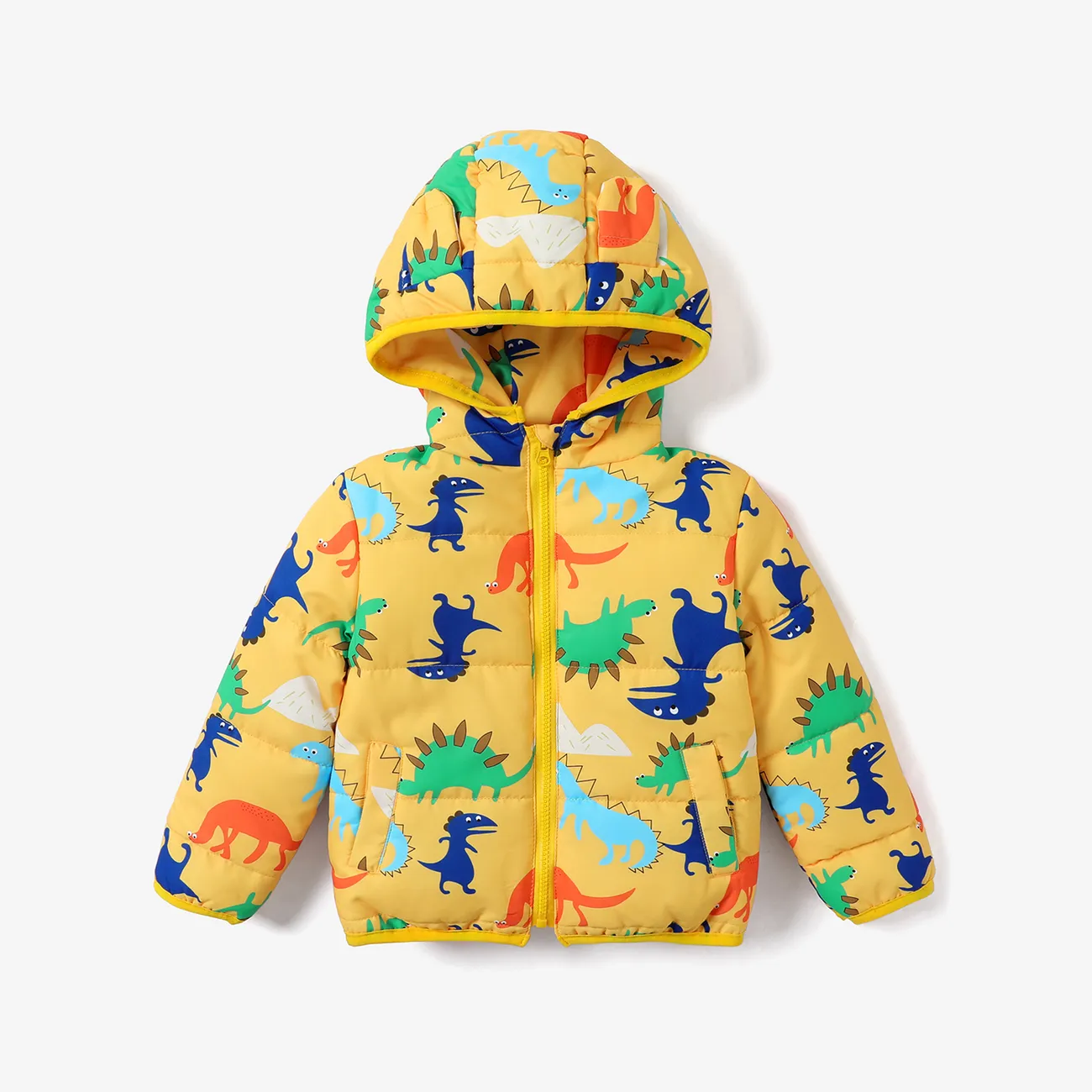 Toddler Boy Childlike Dinosaur Pattern Zipper Coats  Jaune big image 1