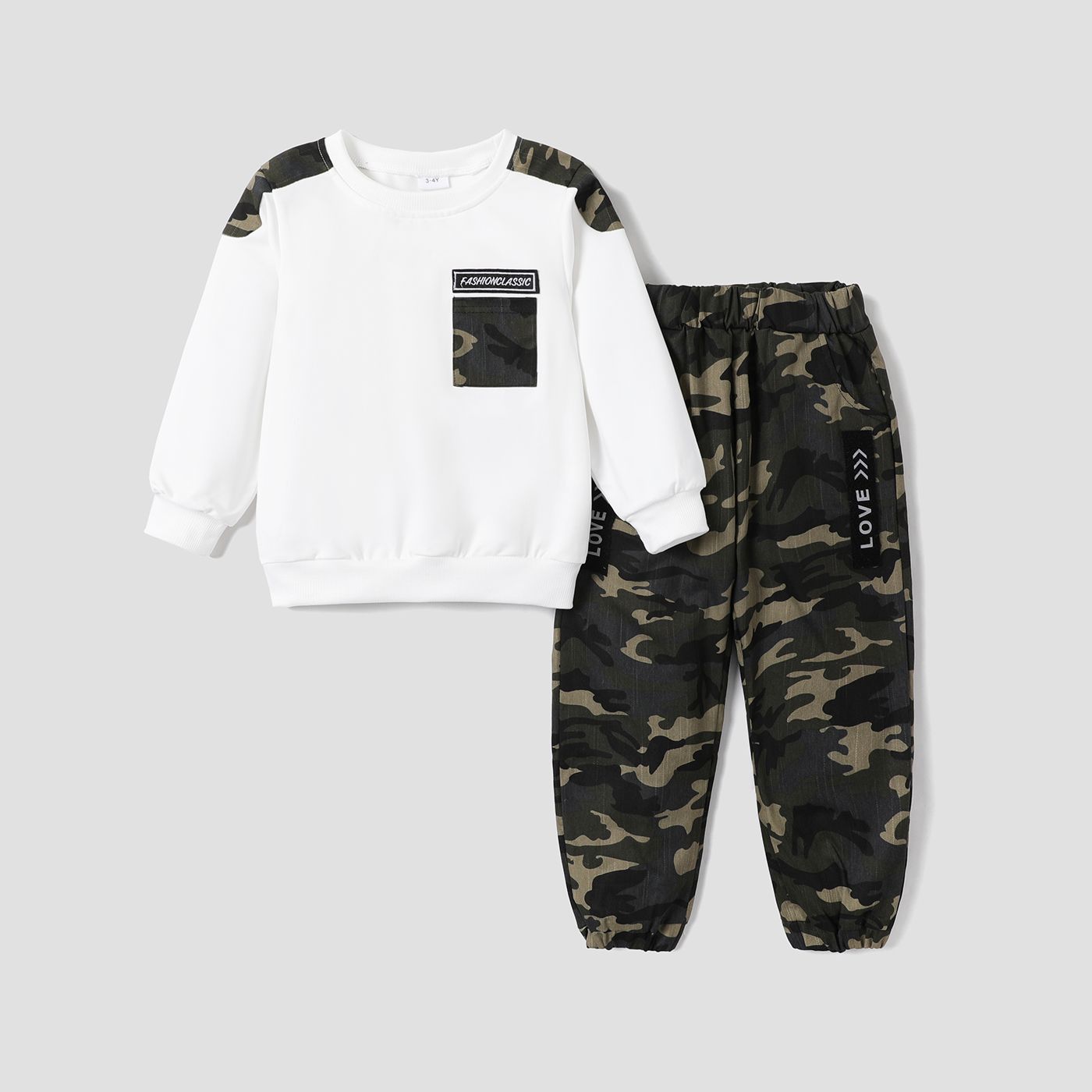 

2-piece Baby / Toddler Boy Camouflage Letter Print Pullover and Casual Harem Pants Set