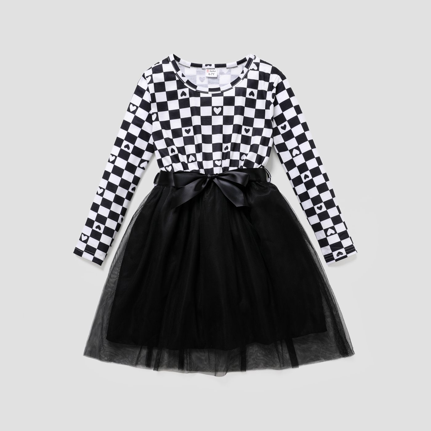 

Kid Girl Grid/Houndstooth Bandage Skirt Dress