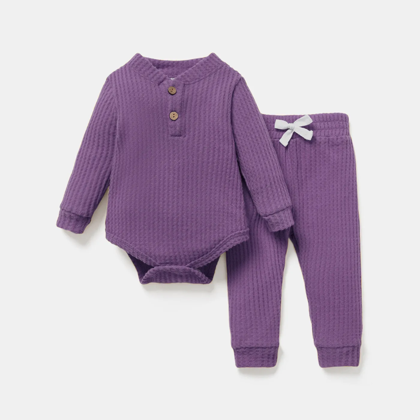 2pcs Solid Waffle Long-sleeve Baby Set Purple