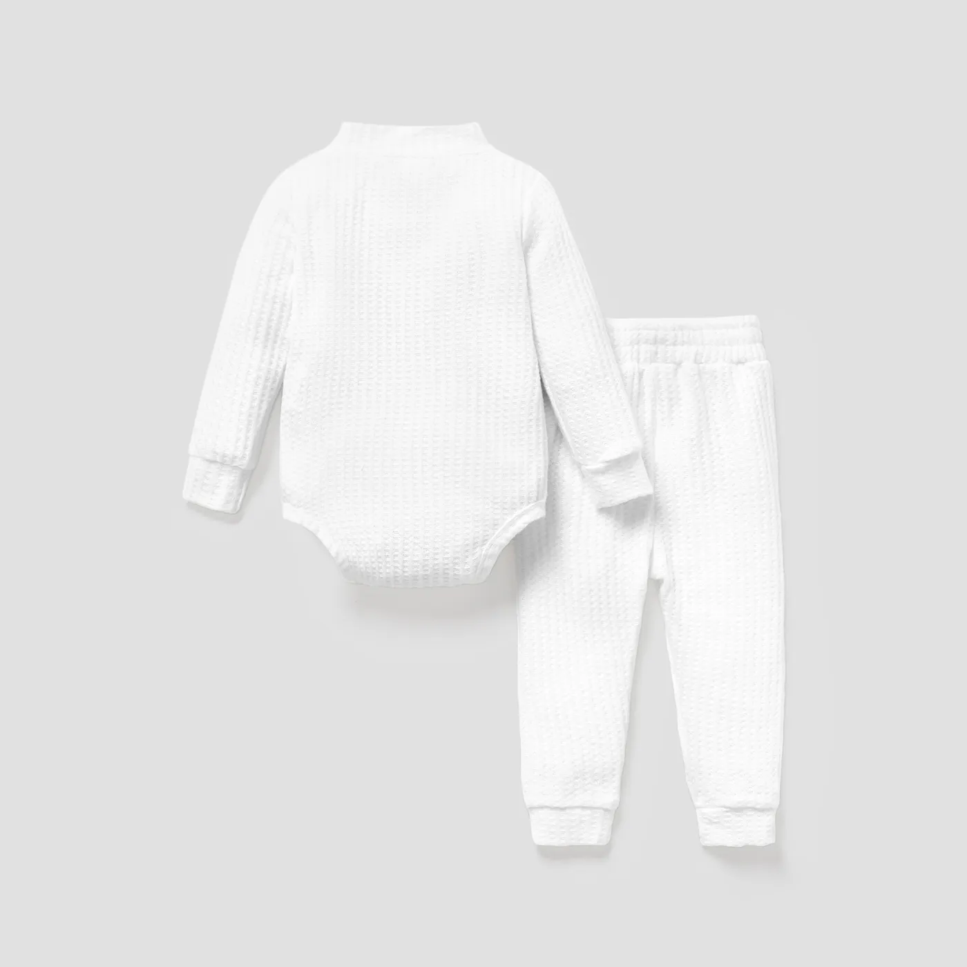 2pcs Solid Waffle Long-sleeve Baby Set White image 4
