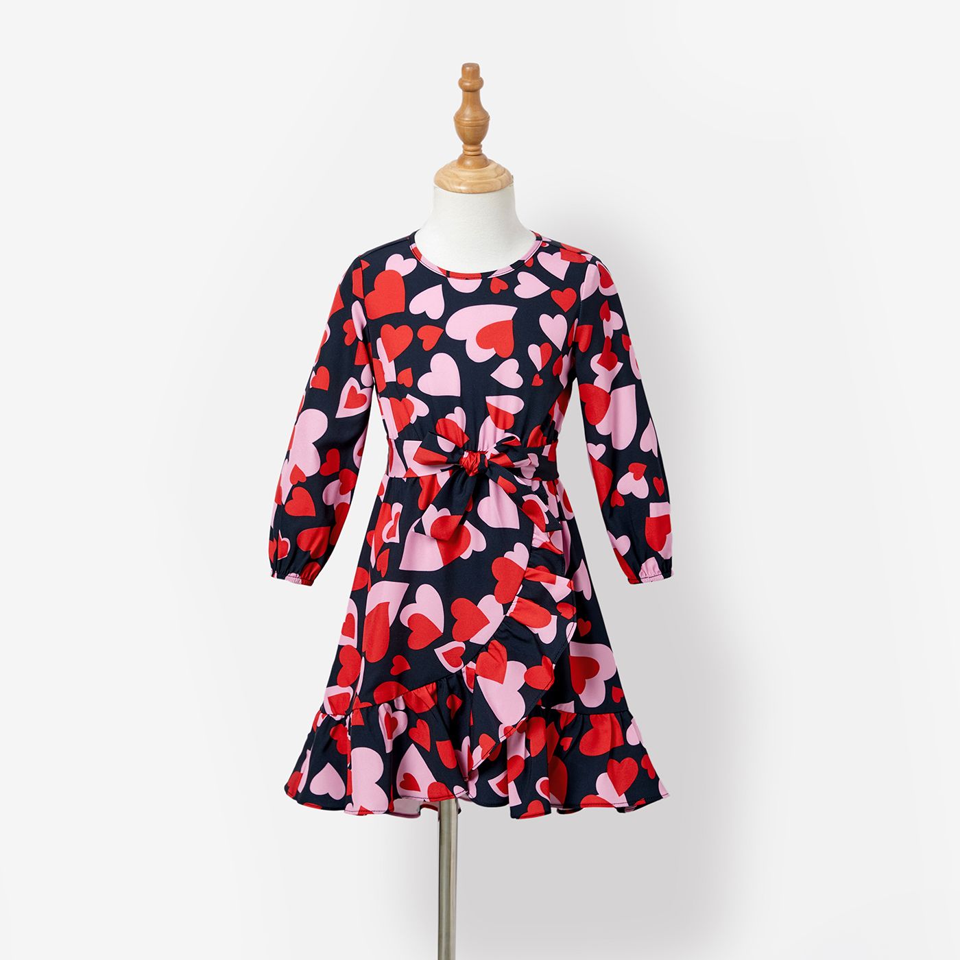 

Family Matching Long-sleeve Letters Print Tops and Love All-over Print Irregular/Smocked Hem Belted Dresses Sets