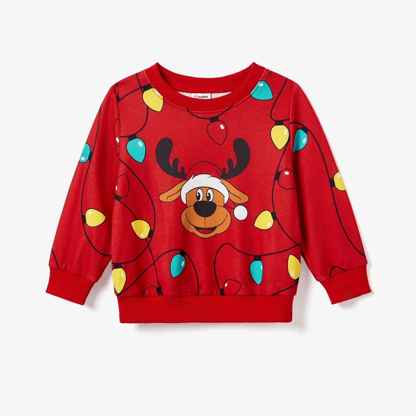 Christmas Family Matching Cartoon Reindeer & Lightbulb Print Long Sleeves Tops Color block big image 1