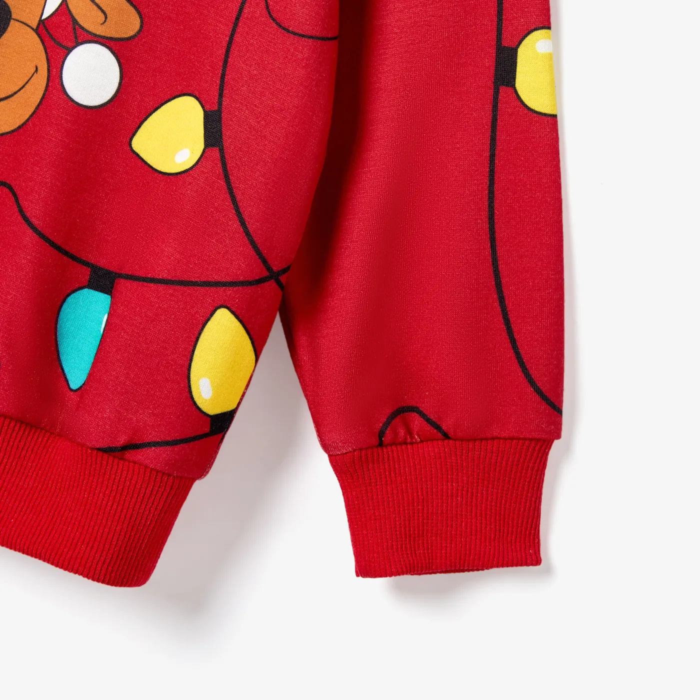 Christmas Family Matching Cartoon Reindeer & Lightbulb Print Long Sleeves Tops Color block image 5
