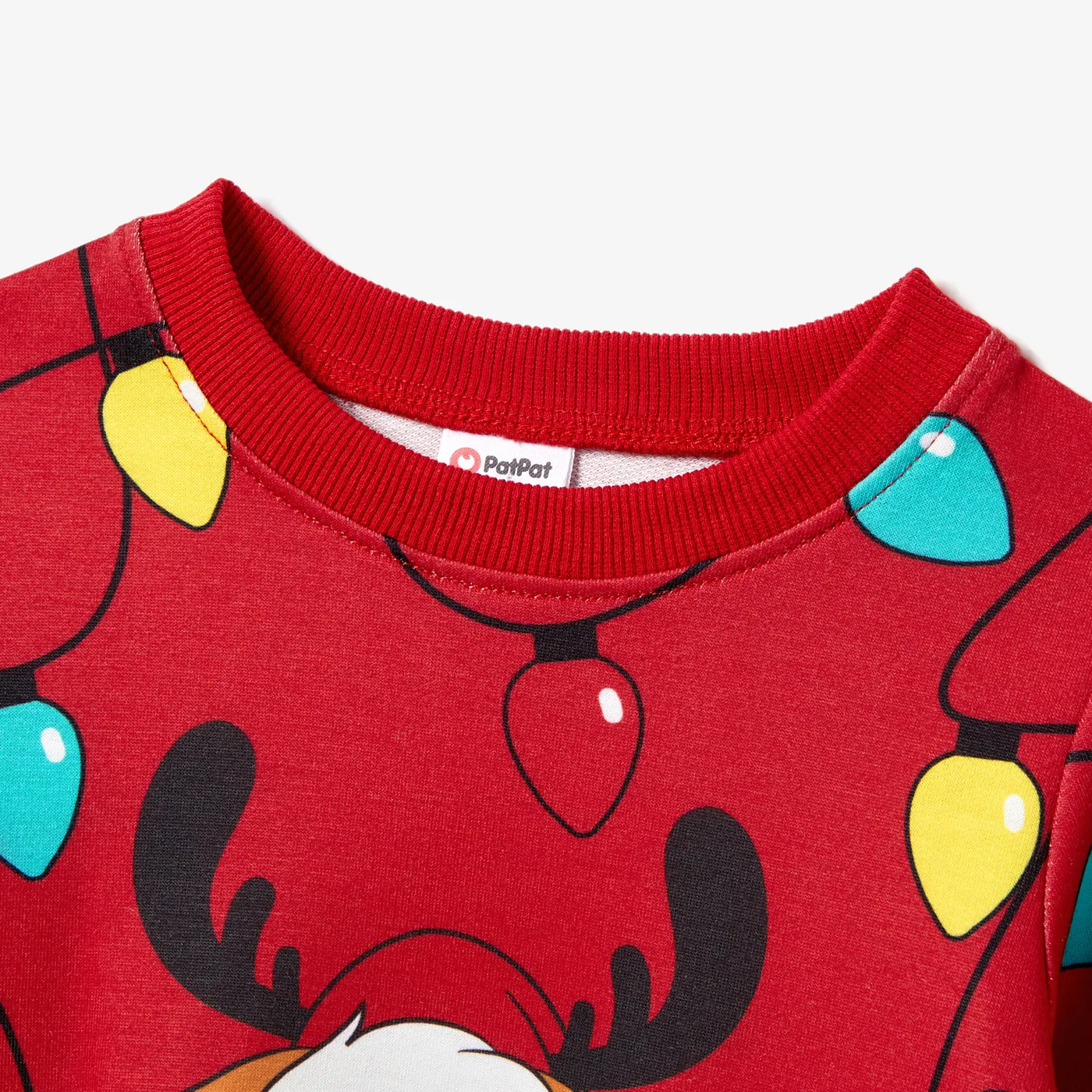 Christmas Family Matching Cartoon Reindeer & Lightbulb Print Long Sleeves Tops Color block image 3