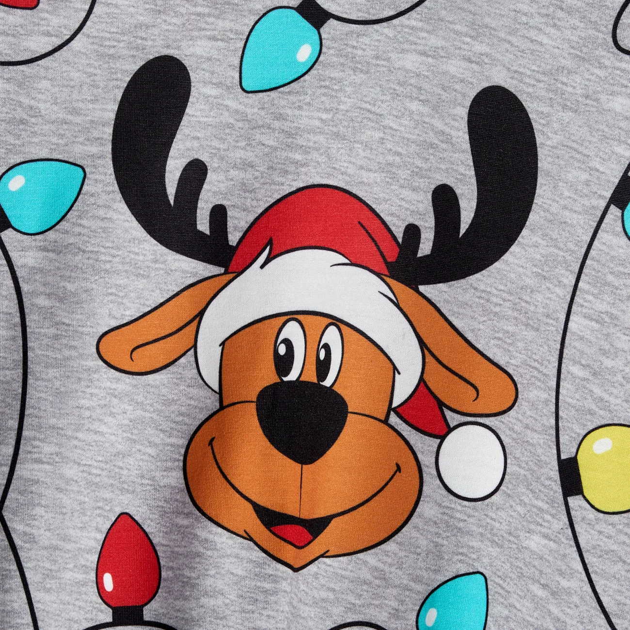 Christmas Family Matching Cartoon Reindeer & Lightbulb Print Long Sleeves Tops Color block big image 1