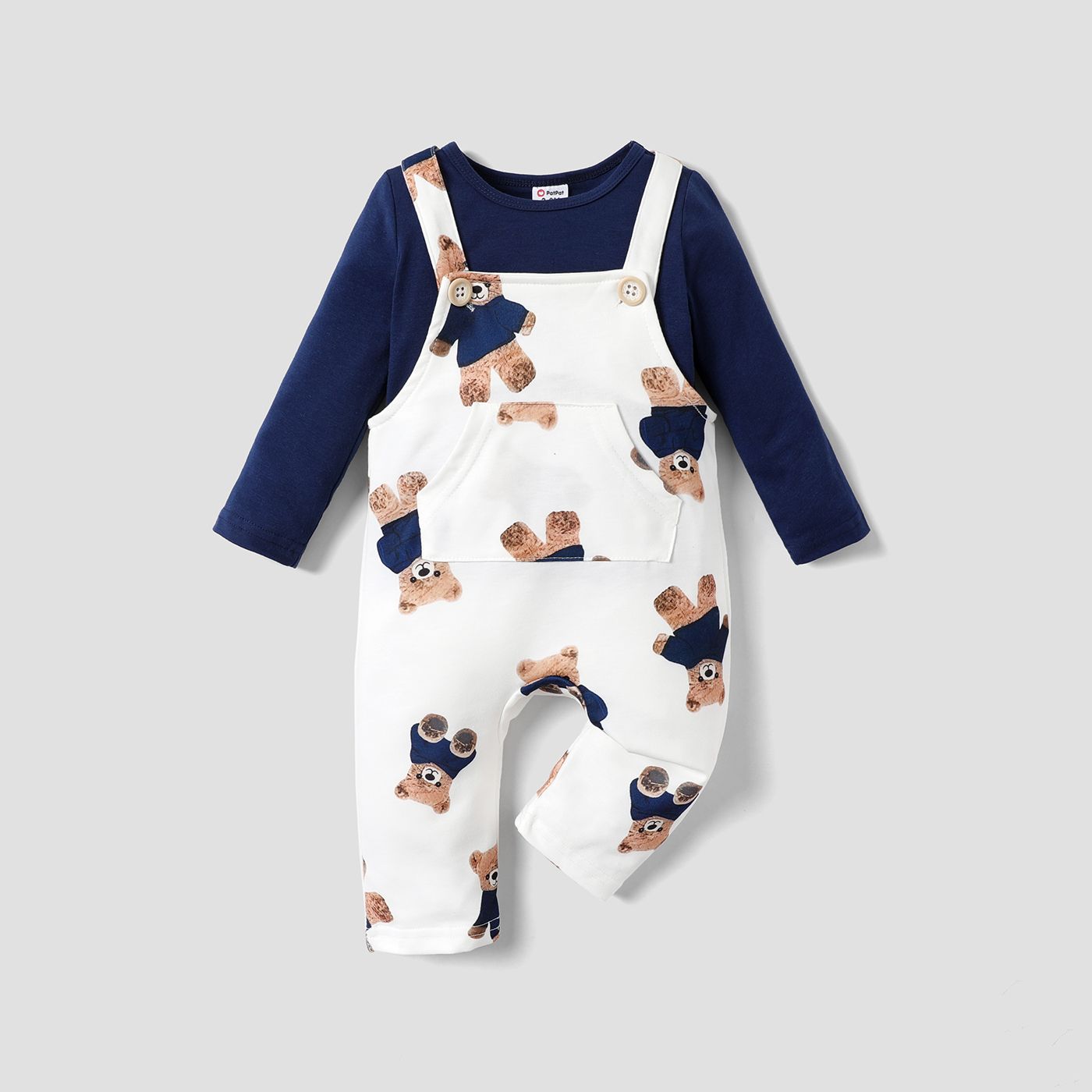 2PCS Baby Boy Solid Top/ Stylish Animal Pattern Suspender Overalls