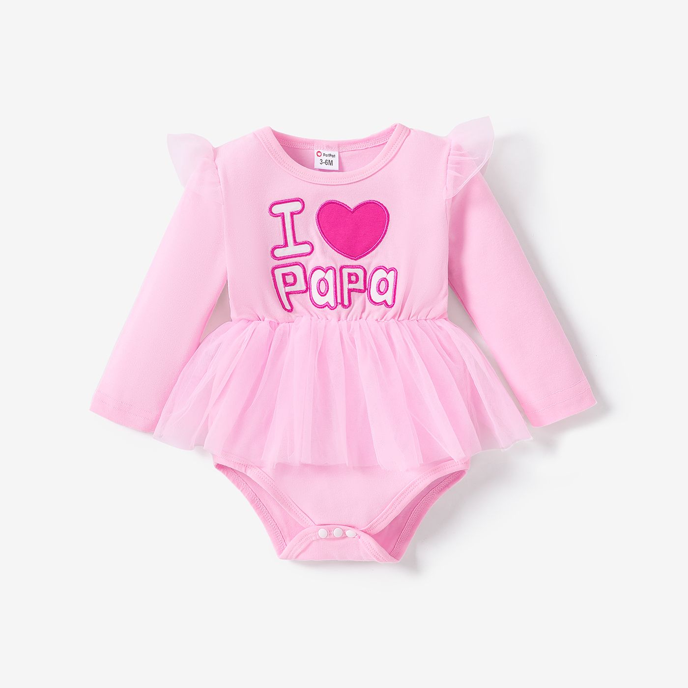 Baby Girl 95% Cotton Letters & Heart Embroidery Mesh Long-sleeve Romper Skirt
